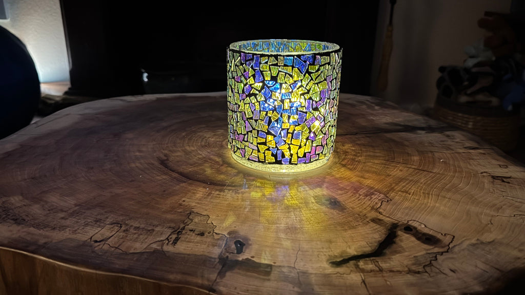 Tall Cylinder Dichroic Mosaic Candleholders