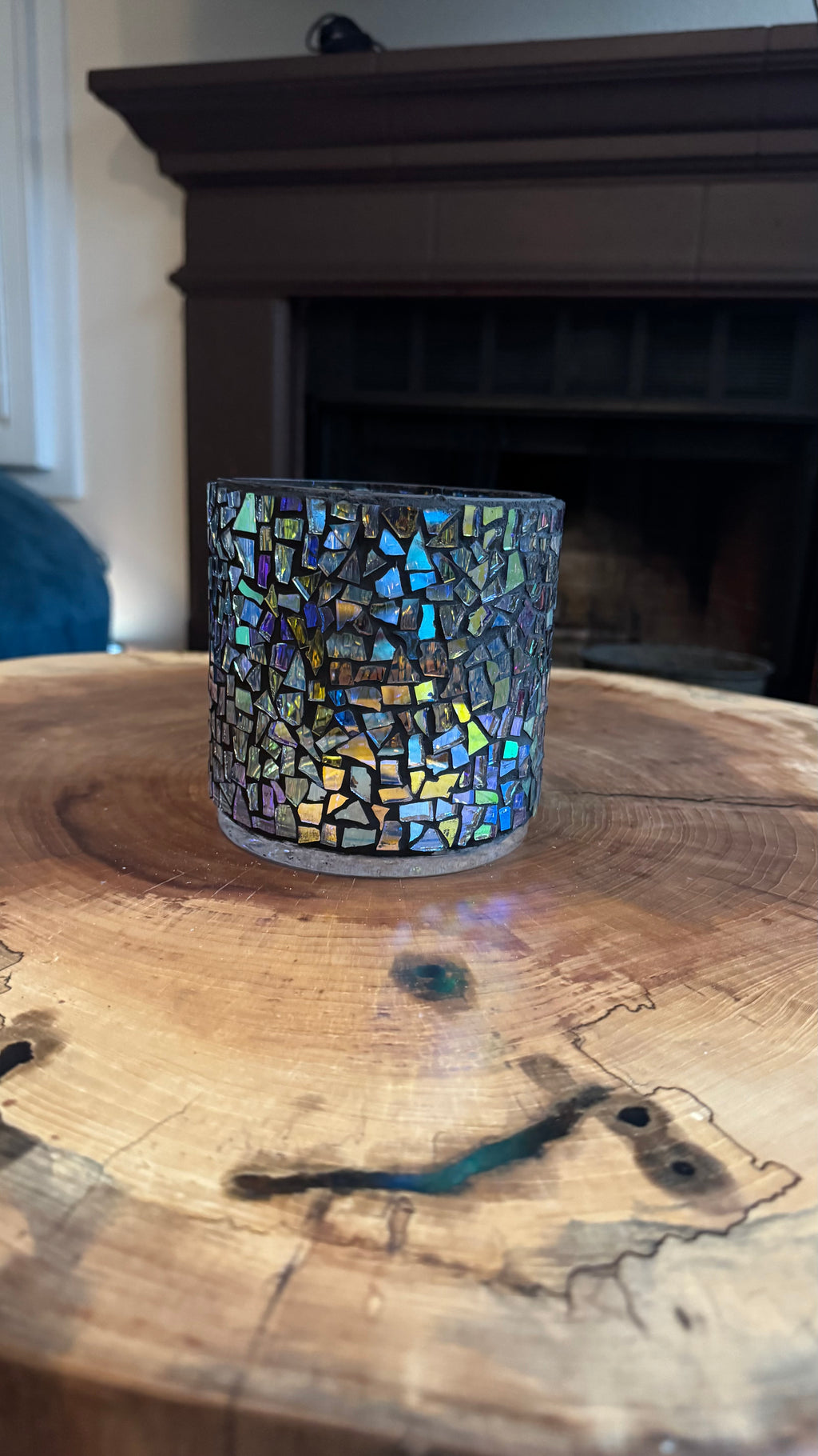 Tall Cylinder Dichroic Mosaic Candleholders