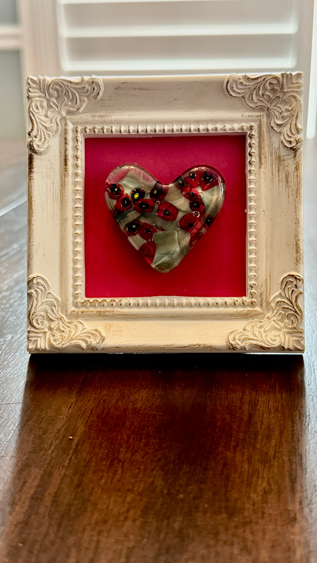 Framed Heart - Poppies on Red