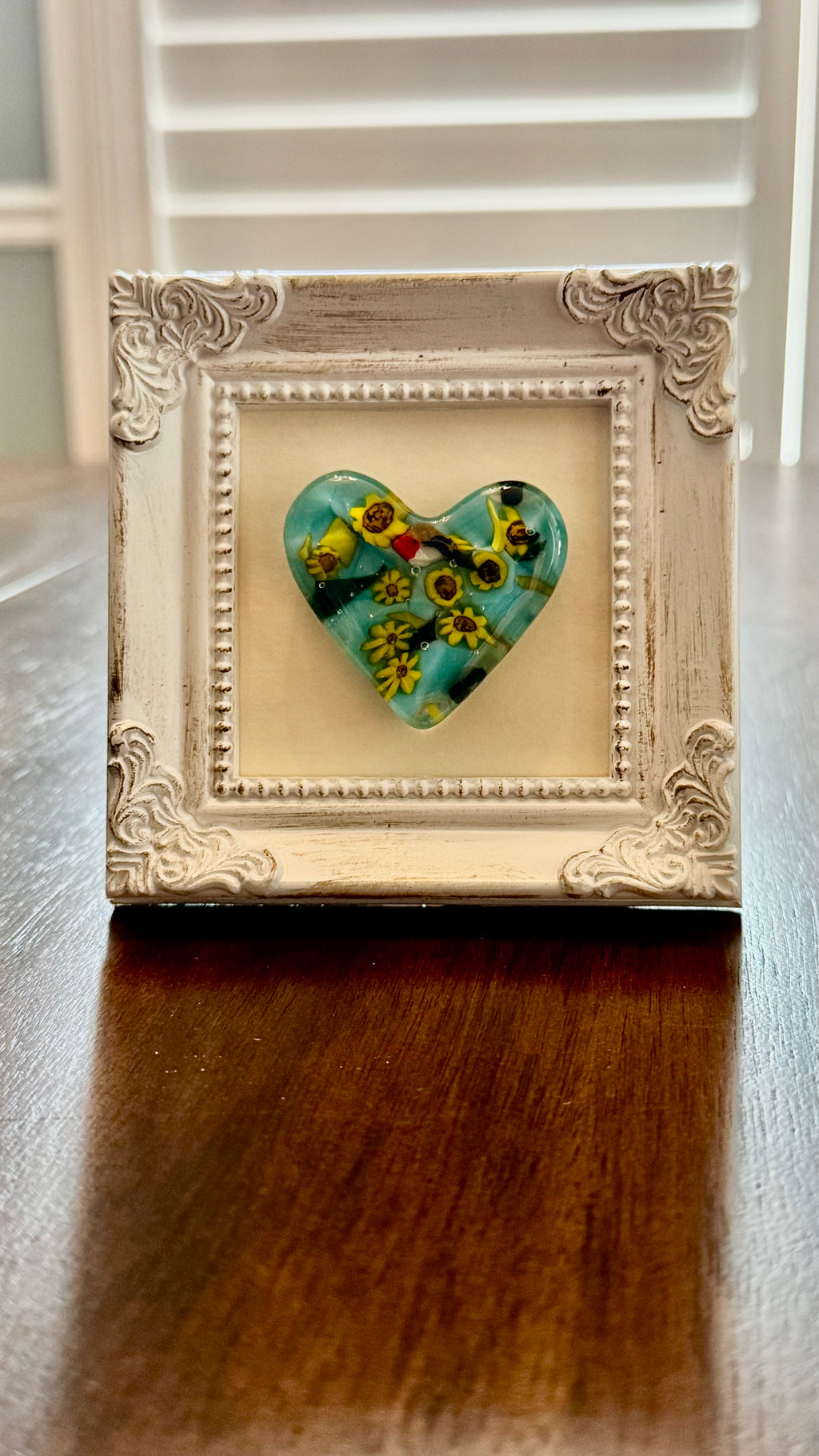 Framed Heart - Robin and Sunflowers