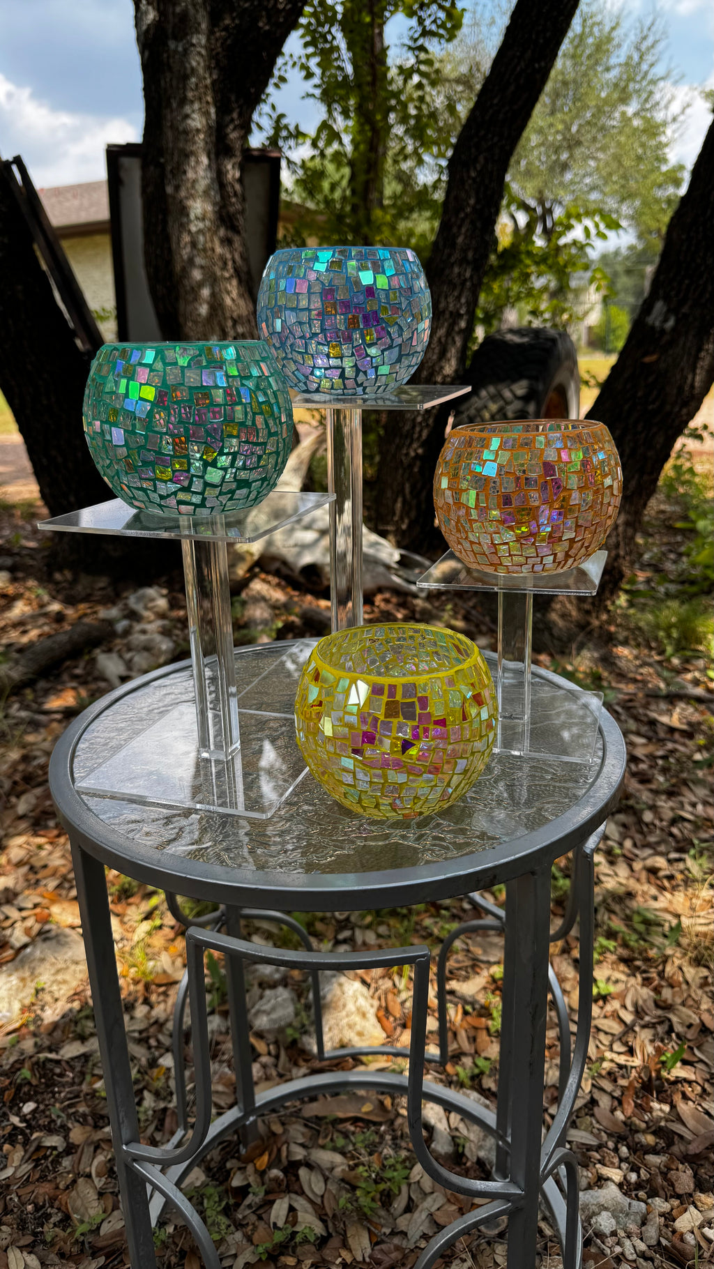 Rose Bowl Dichroic Mosaic Candleholders