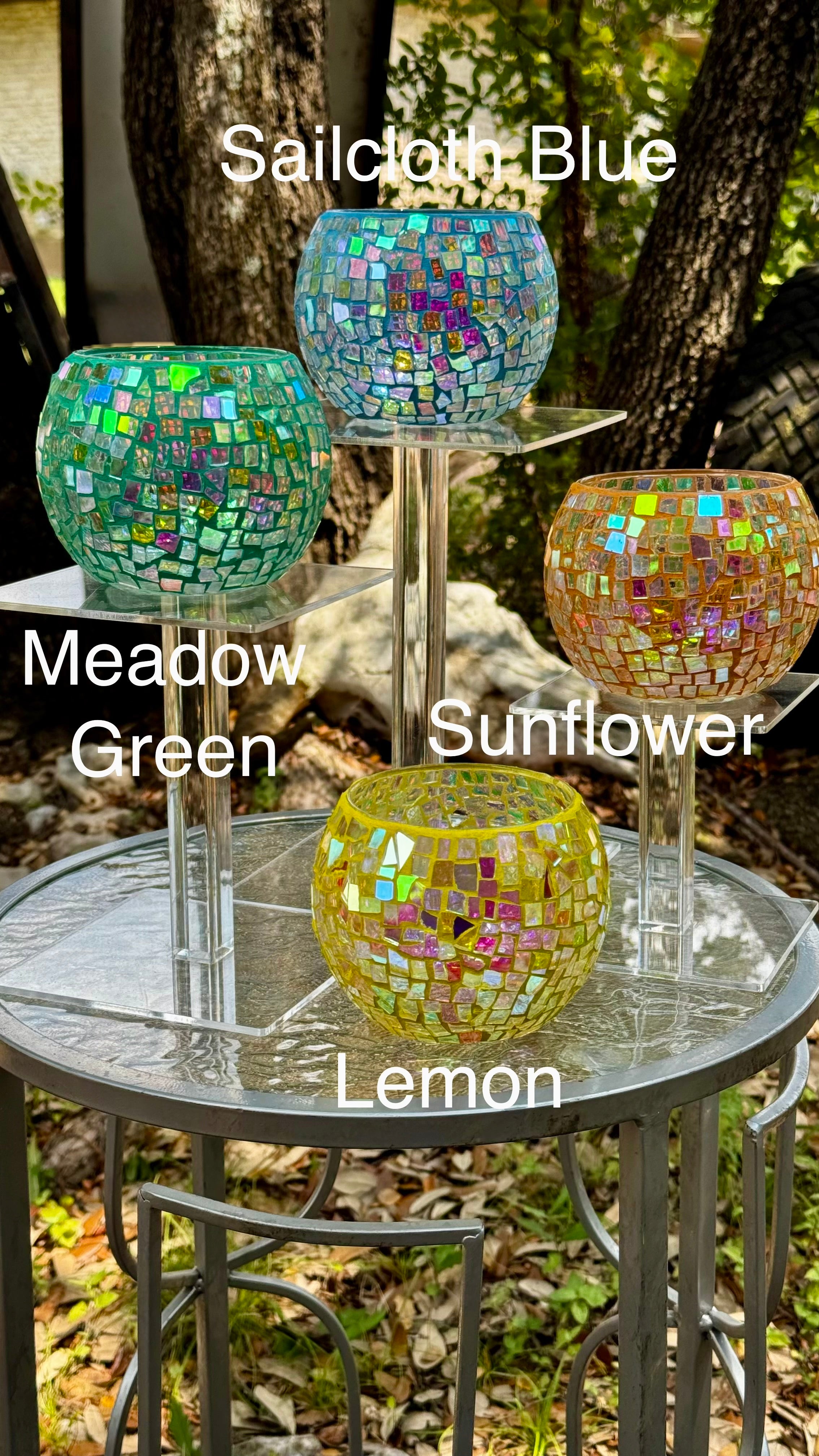 Rose Bowl Dichroic Mosaic Candleholders