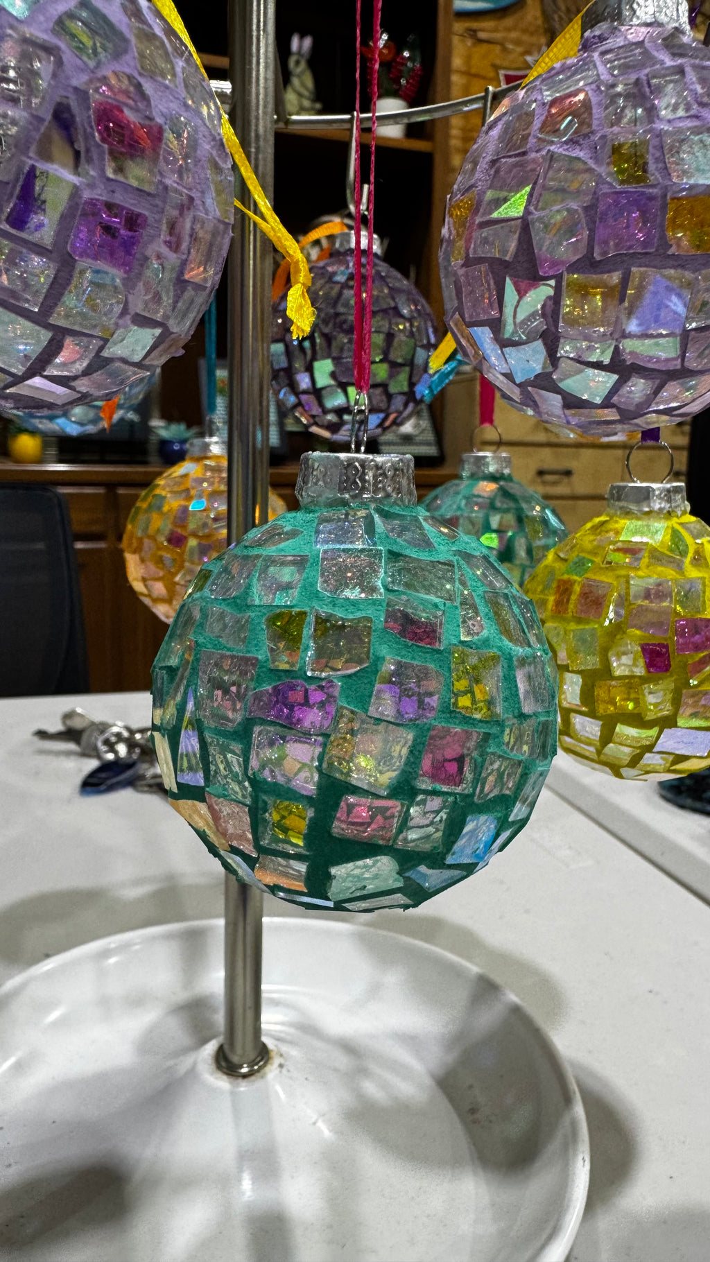 Dichroic Glass Mosaic Ball Ornament