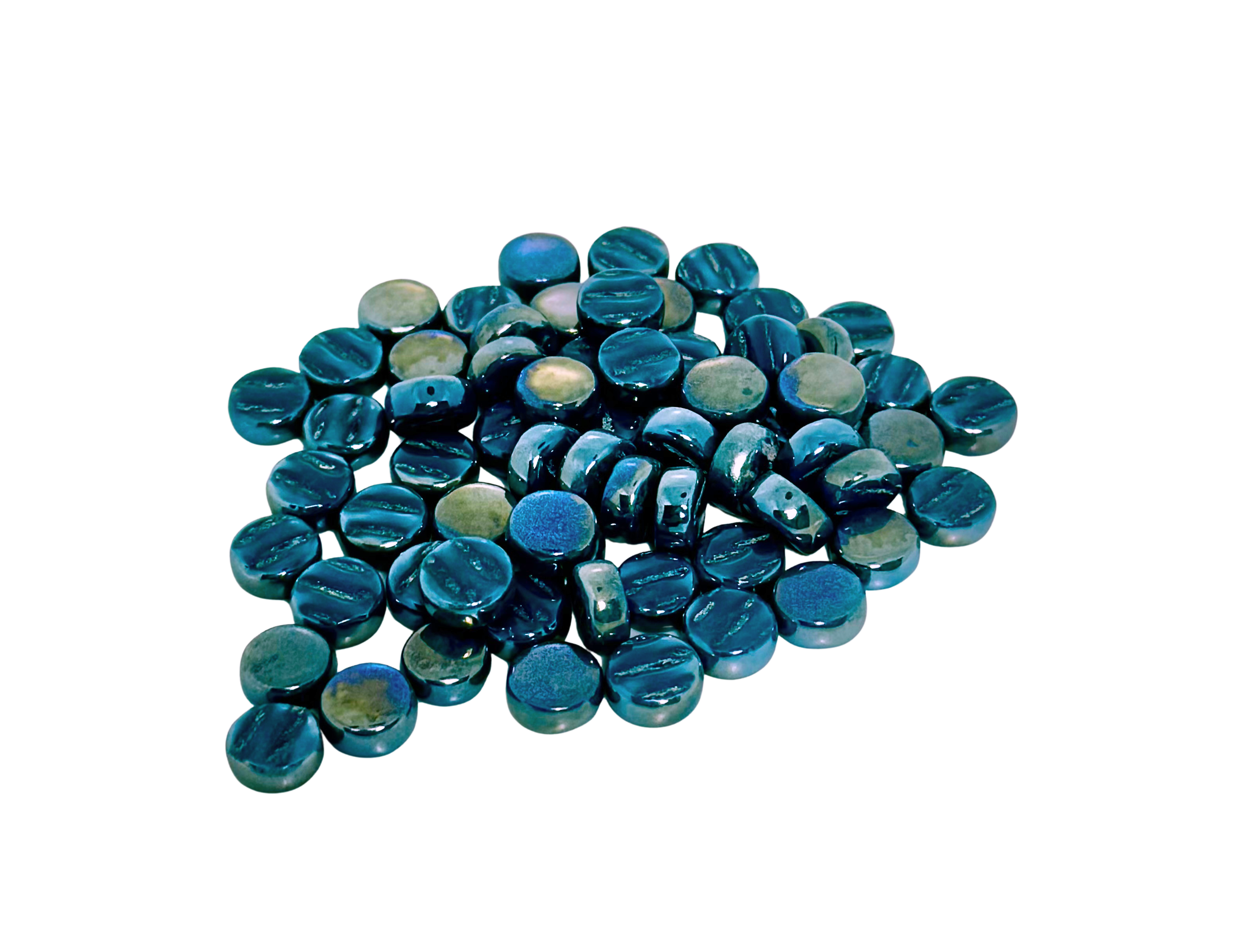 Iridescent Dark Teal Round Mini Glass Tiles