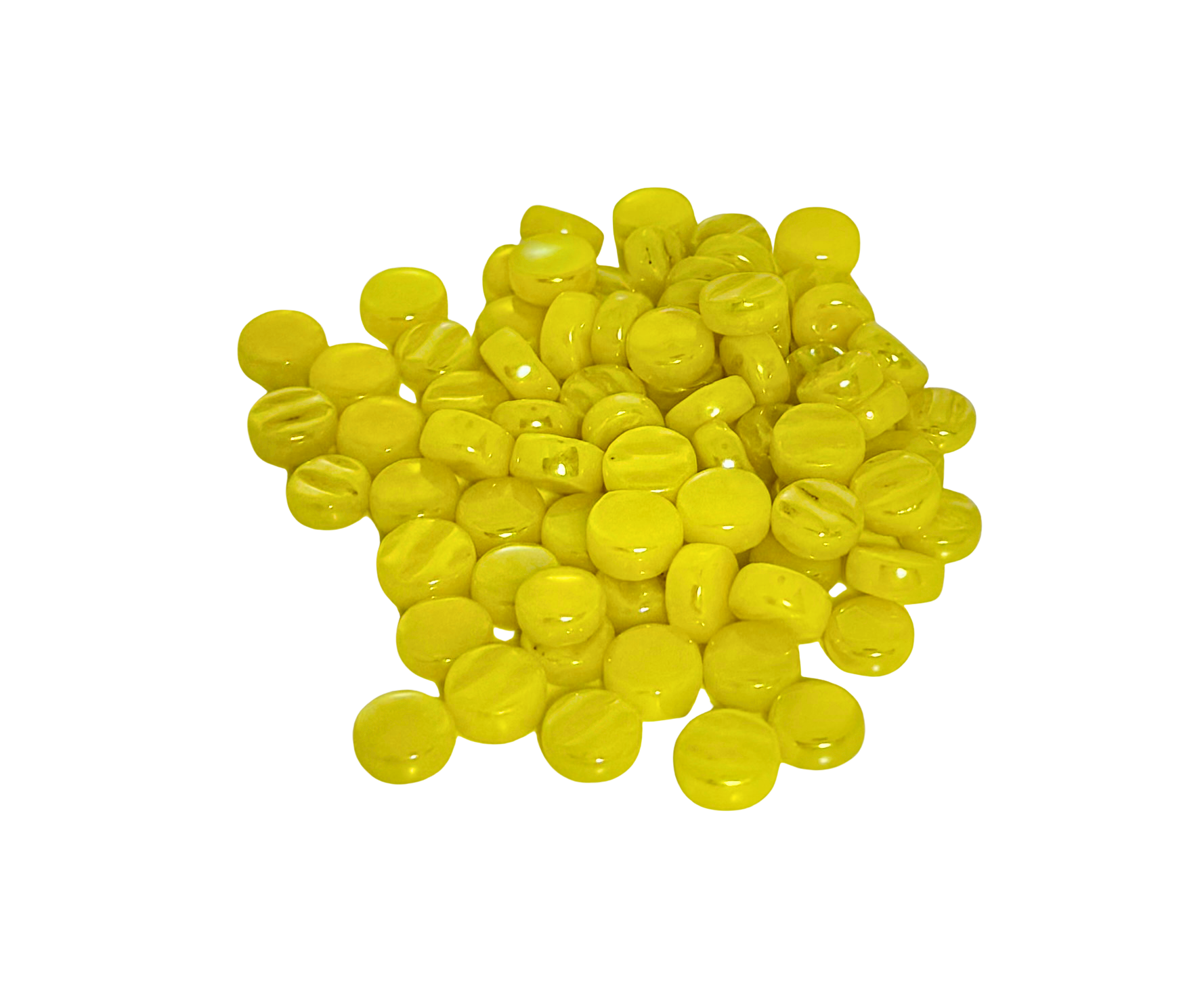 Iridescent Acid Yellow Round Mini Glass Tiles