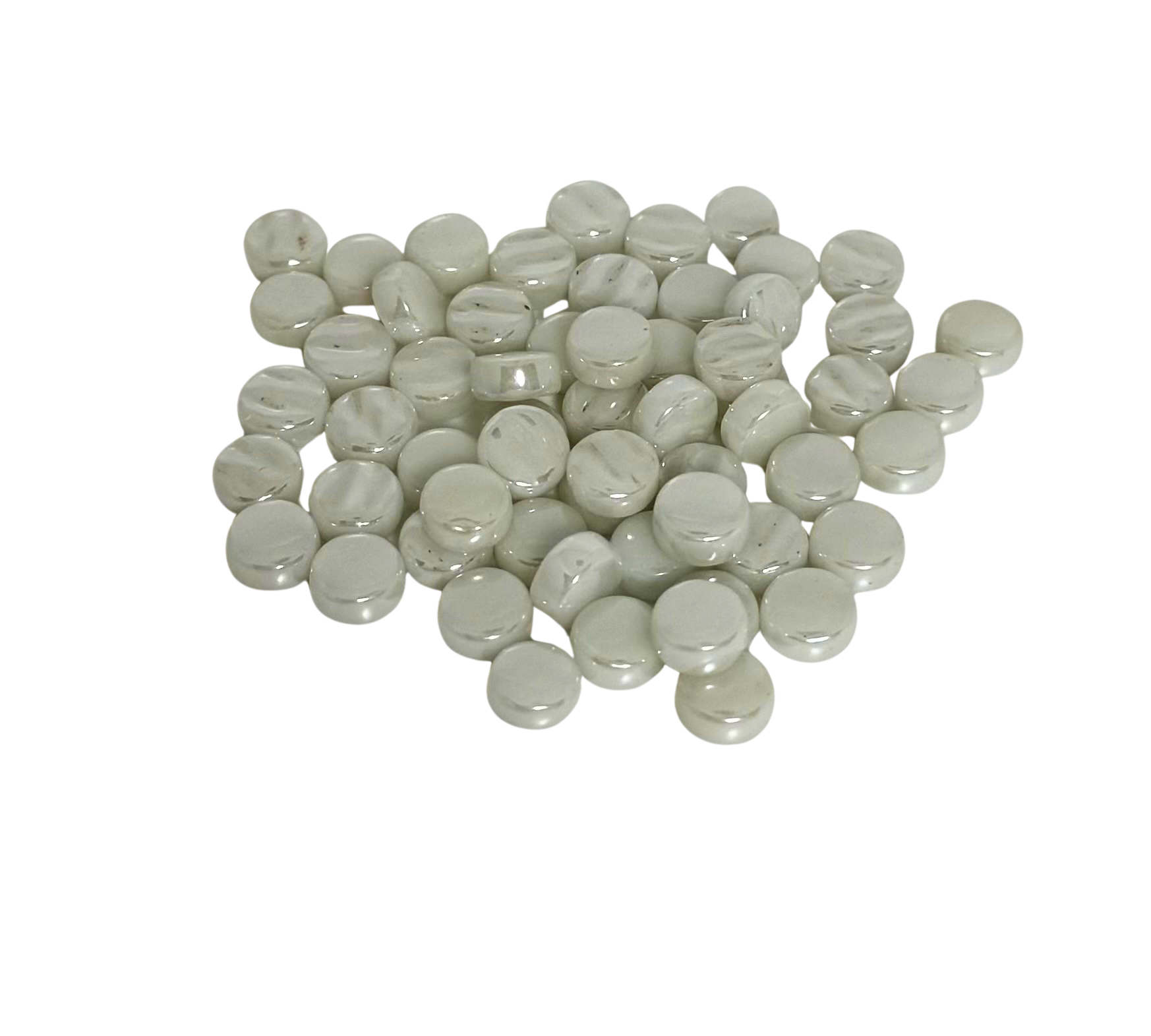 Iridescent White Round Mini Glass Tiles