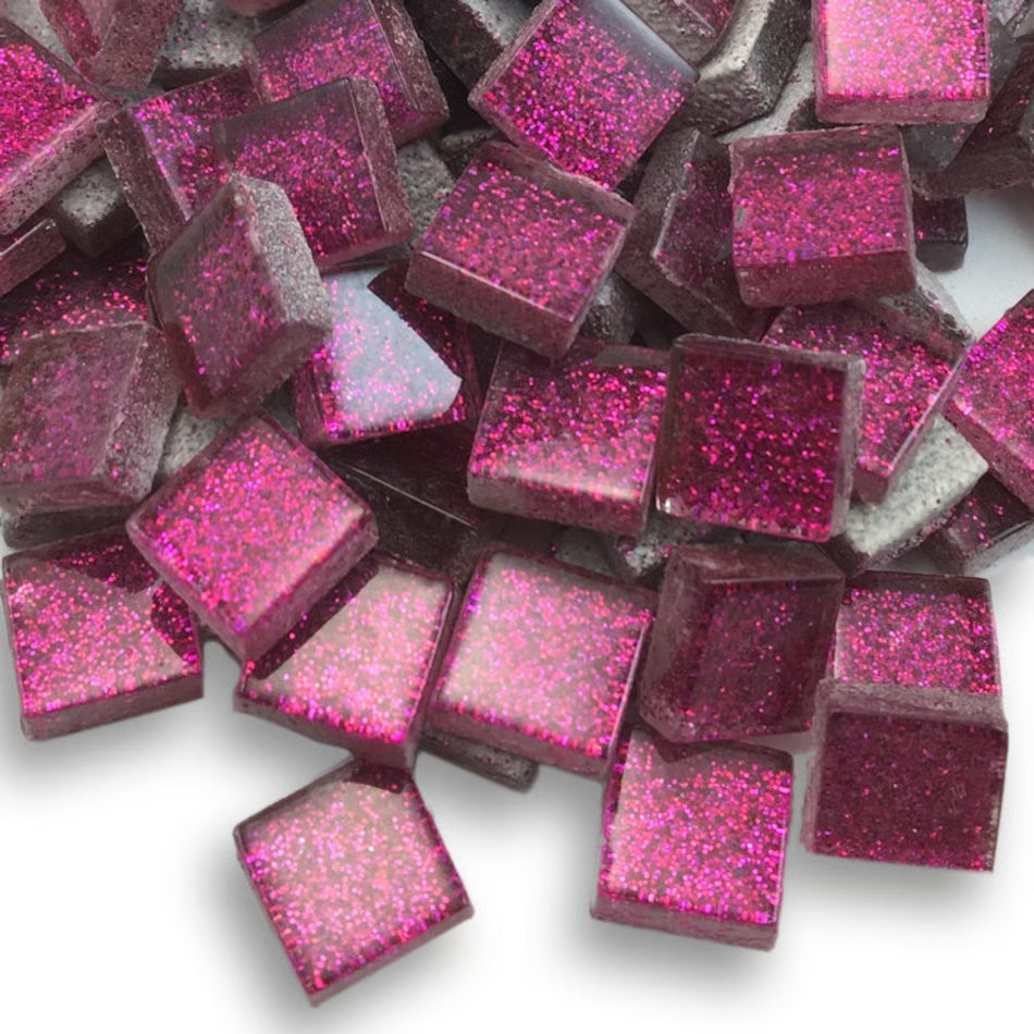 Glass Glitter Tiles - Fuchsia