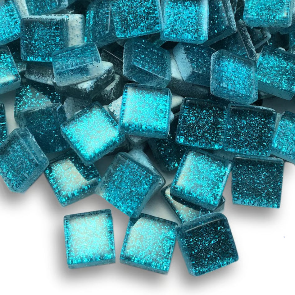 Glass Glitter Tiles - Dark Aqua
